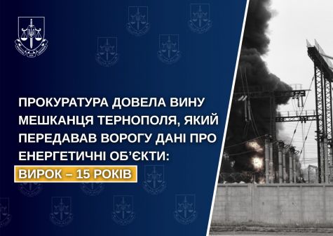 The prosecutor's office proved the guilt of a resident of Ternopil who passed data on energy facilities to the enemy: sentence - 15 years